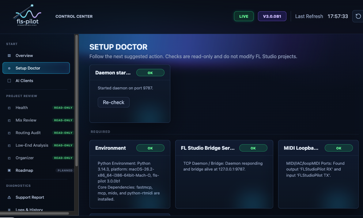 Control Center setup doctor